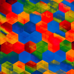 Grungy colorful hexagons. Modern digital art. Hexagons.