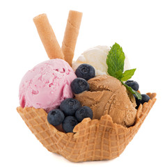 Ice cream scoops in wafer bowl