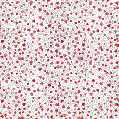 Watercolor hand drawn seamless background pattern with hearts and spirals