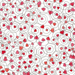 Watercolor hand drawn seamless background pattern with hearts and spirals
