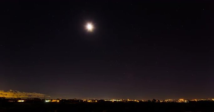 Moon Time Lapse over Desert City. a night time time lapse of the city of Las Cruces in New Mexico. Bright moon and stars rotate.
