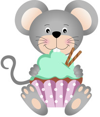 Mouse eating cupcake