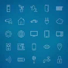 Internet of things Line Icons Set over Blurred Background