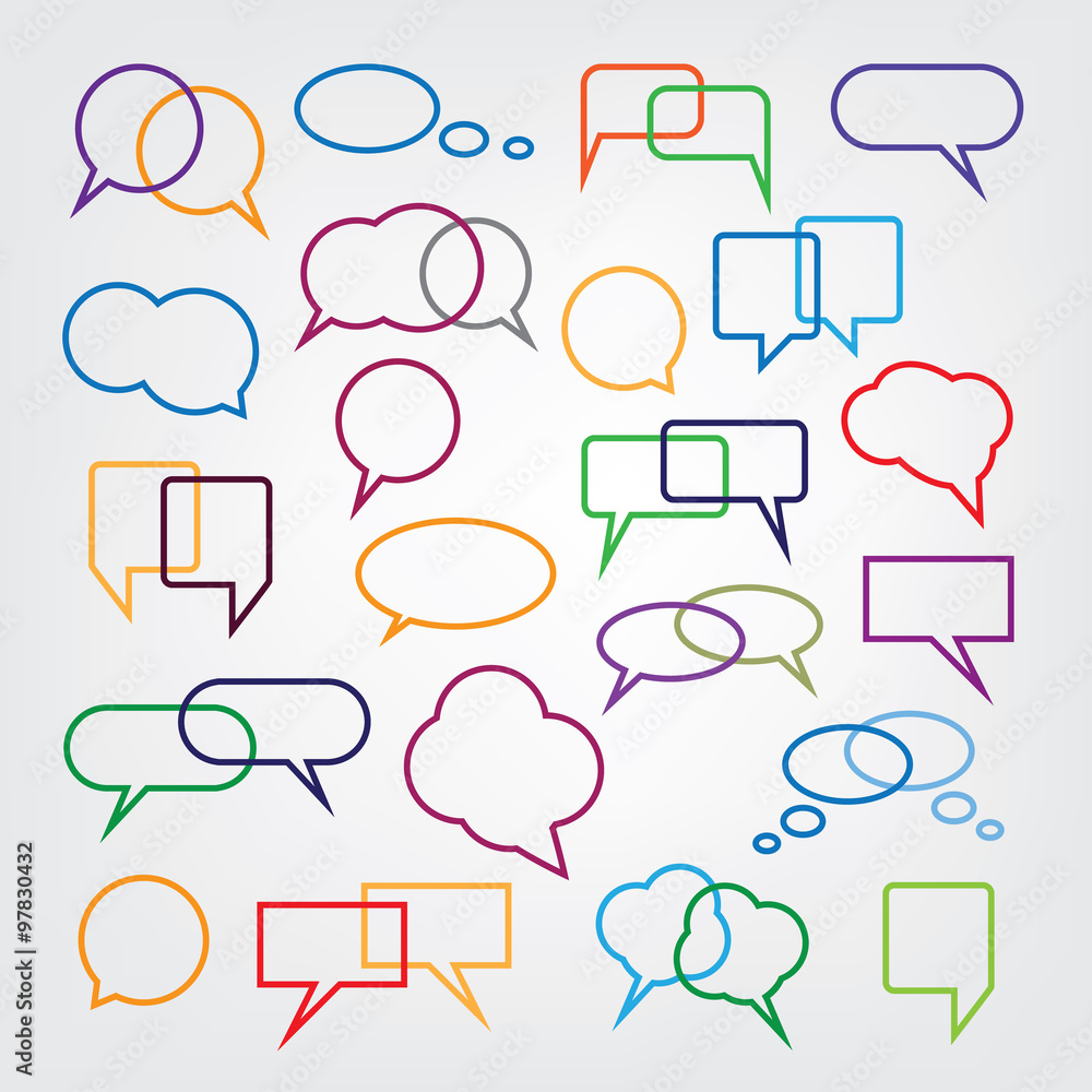 Poster collection of blank empty colorful speech and thought bubble vector designs