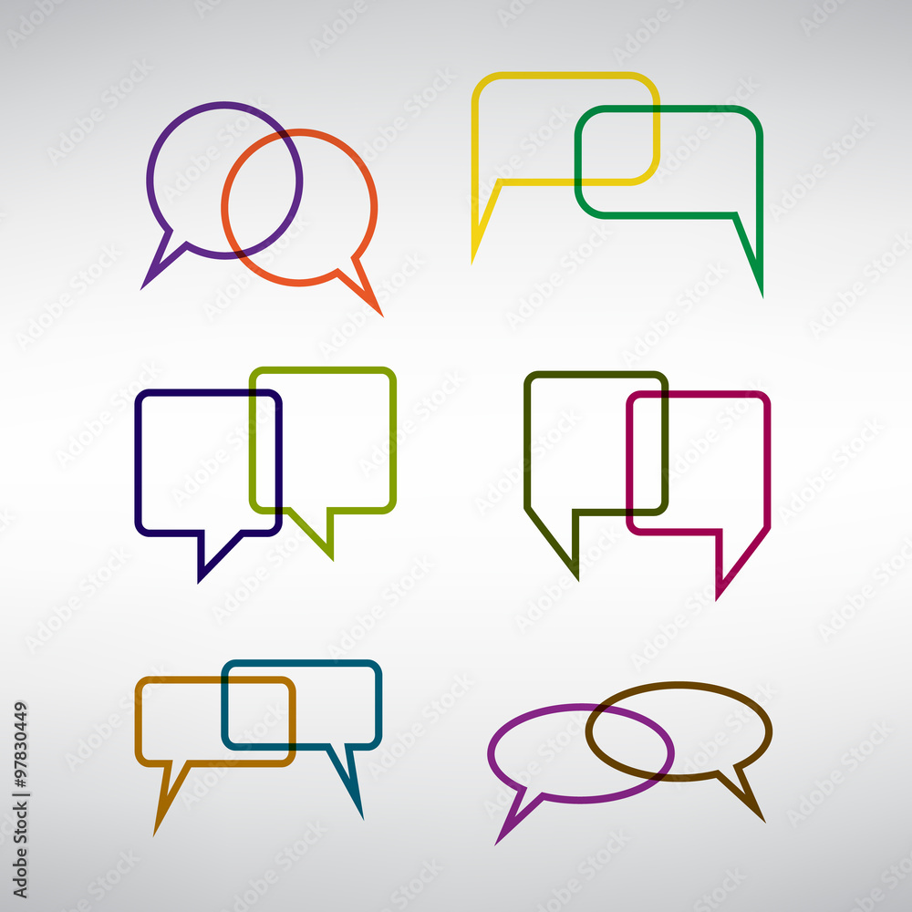 Poster collection of blank empty colorful speech and thought bubble vector designs