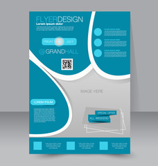 Flyer template. Business brochure. Editable A4 poster for design, education, presentation, website, magazine cover. Blue color.