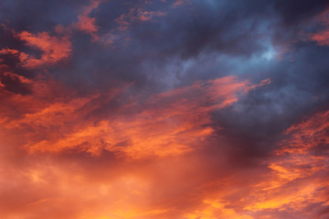 Fototapeta na wymiar Fiery orange sunset sky.