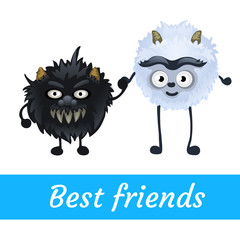 Two alien black and white furry characters