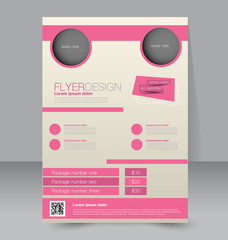 Flyer template. Business brochure. Editable A4 poster for design, education, presentation, website, magazine cover. Pink color.