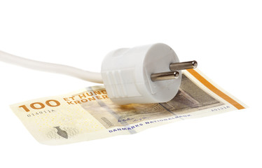 Power plug on Danish banknote