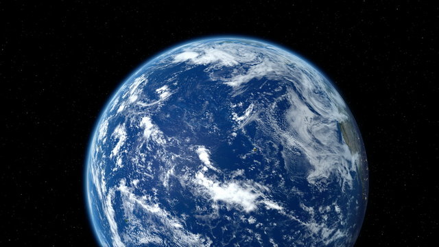 Earth zoom to Asia through the layer of clouds to the city and down to street level. Flight around the Earth. 4K