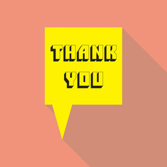 Thank you card colorful, vector, replicate flat design with shadow, speech bubble icon in trendy color pallet, with lettering Thank You.