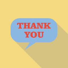 Thank you card colorful, vector, replicate flat design with shadow, speech bubble icon in trendy color pallet, with lettering Thank You.