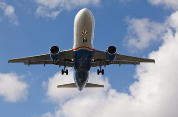 Fototapeta na wymiar Close-up of a passenger aircraft landing
