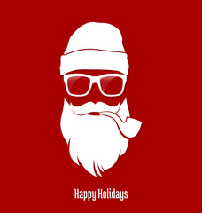 Hipster Santa Claus, Party, Greeting Card, Banner, Sticker, Hipster Style. Pipe