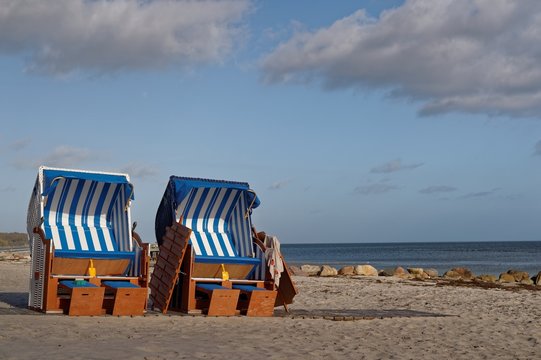 Two Beach chairs on the beach, Rettin, Schleswig-Holstein, Germany