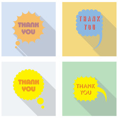 Vector speech bubbles set in flat design with shadow and phrase Thank you. 