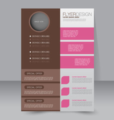 Flyer template. Business brochure. Editable A4 poster for design, education, presentation, website, magazine cover. Pink and brown color.