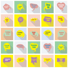 Fototapeta premium Thank you vector, appreciation and gratitude speech bubble set. Collection of cute speech balloon with shadows and writing on it. Icons set for business. 