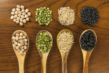 Dried legumes and rice.