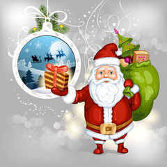 Cartoon Santa Claus with gifts