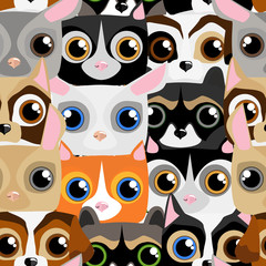 Seamless pattern with little cute and funny pets