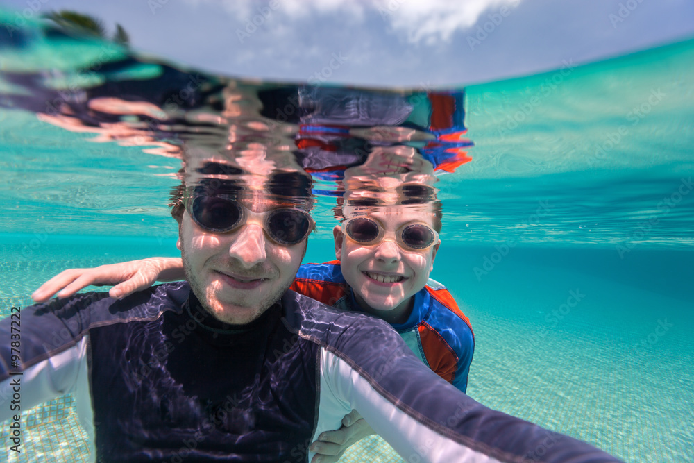 Canvas Prints father and son swimming