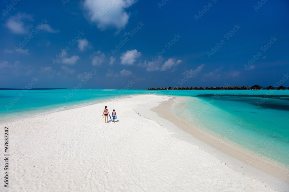 Canvas Prints mother and son at tropical beach