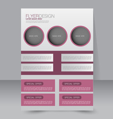 Flyer template. Business brochure. Editable A4 poster for design, education, presentation, website, magazine cover. Red color.