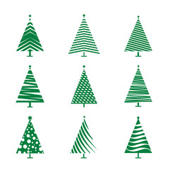 Set of Green Christmas Tree. Vector Illustration and Icons