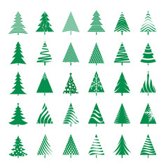 Set of Green Christmas Trees. Vector Illustrations.