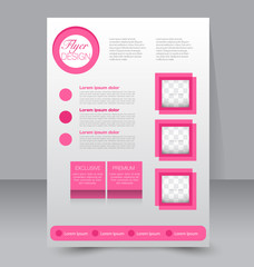 Flyer template. Business brochure. Editable A4 poster for design, education, presentation, website, magazine cover. Pink color.
