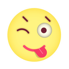 Flat eyewink with Tongue Emoticon. Isolated Vector Illustration
