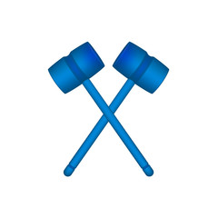 Two crossed wooden mallets in blue design