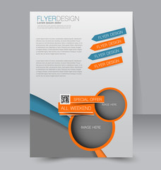 Template for brochure or flyer. Editable A4 poster for business, education, presentation, website, magazine cover. Orange and blue color.