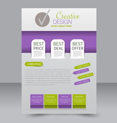 Brochure design. Flyer template. Editable A4 poster for business, education, presentation, website, magazine cover. Purple and green color.