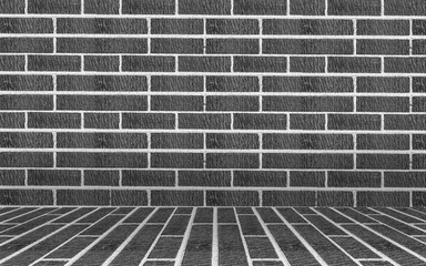 grey brick wall and brick floor interior background