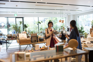 Two women have been shopping at grocery store