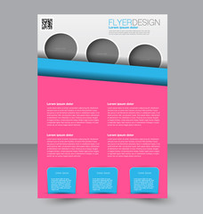 Brochure design. Flyer template. Editable A4 poster for business, education, presentation, website, magazine cover. Blue and pink color.