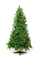 Christmas tree with colorful lights isolated on white
