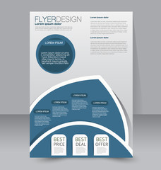 Brochure design. Flyer template. Editable A4 poster for business, education, presentation, website, magazine cover. Blue color.