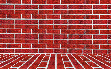Red brick wall and brick floor interior background