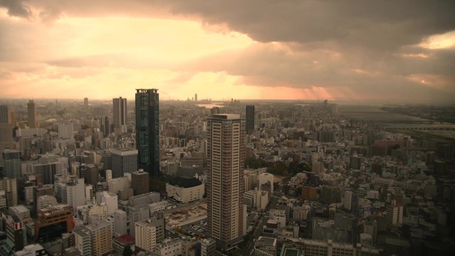 Beautiful Sunlight passes over the city, Osaka Japan 