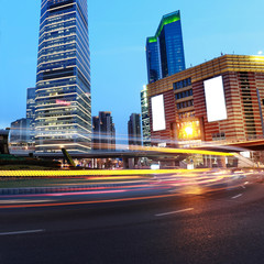 light trails on the modern building background in shanghai china