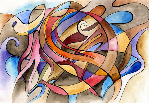 Abstract artwork with different shapes and lines