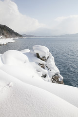 Winter landscape of Lake Tazawa