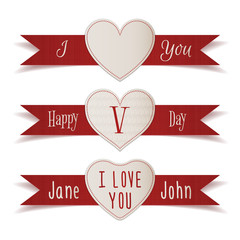 Realistic Valentines Day Labels and Ribbons Set