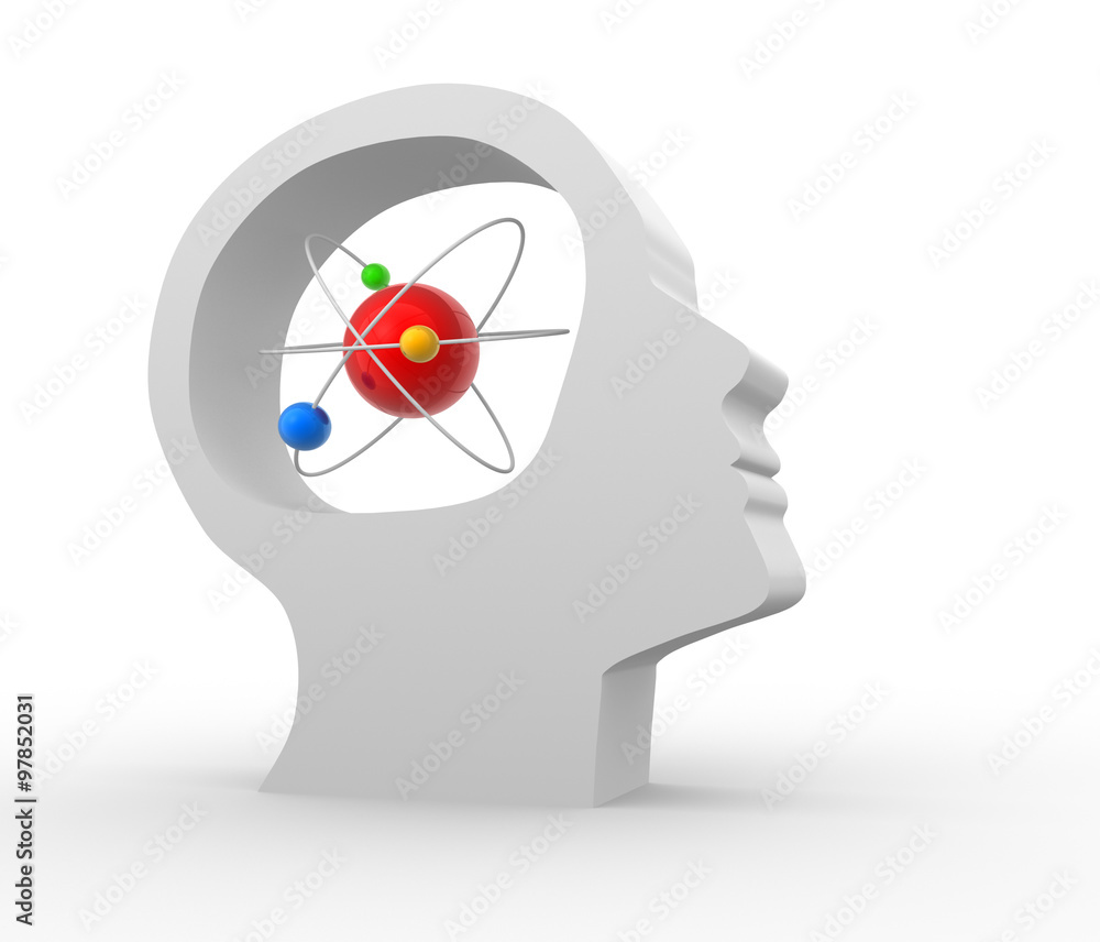 Poster 3d Human head with atom.