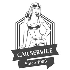 Car service retro vintage bagde with pretty girl