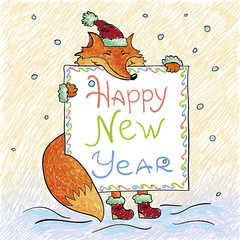 red fox keeping new year card
